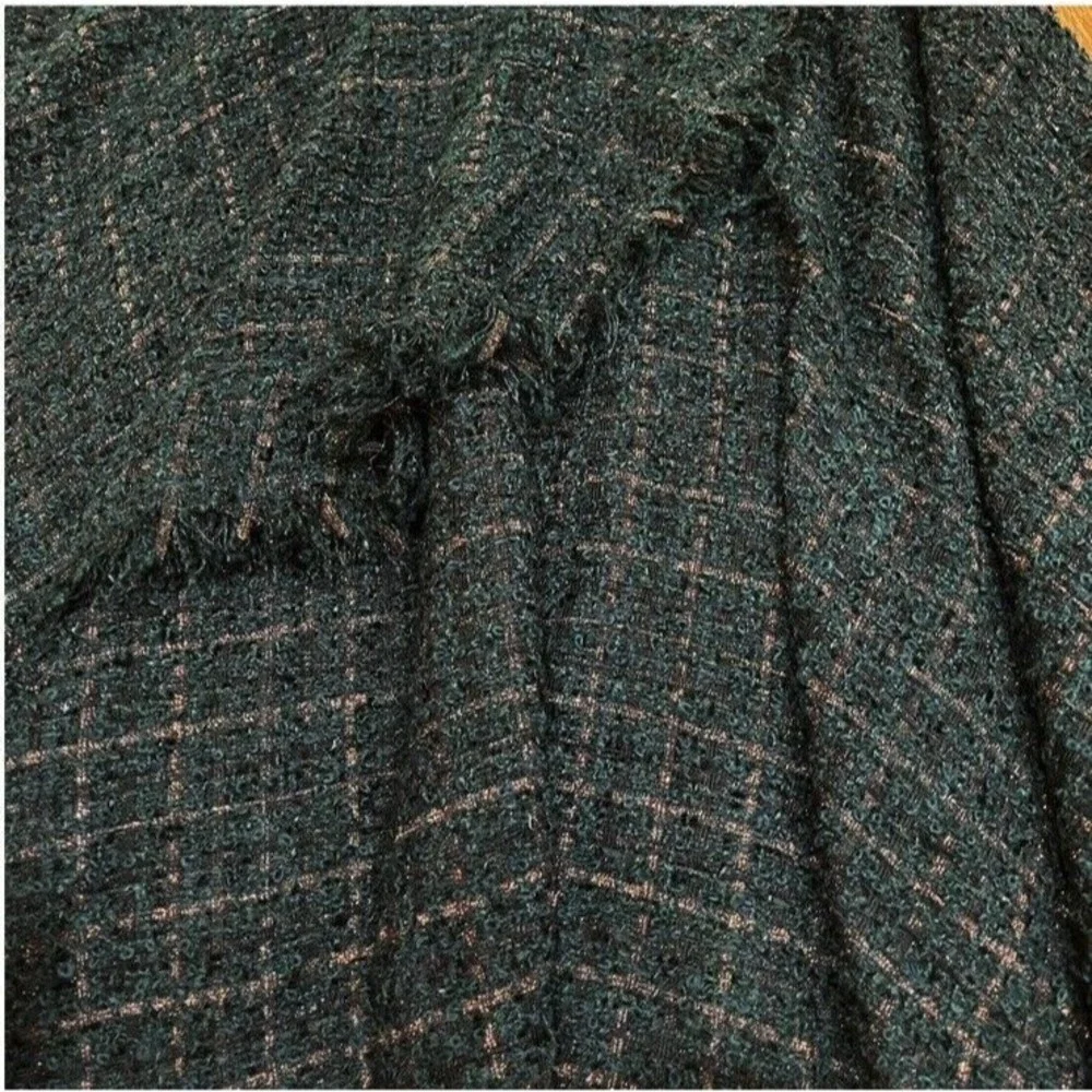 Anthropologie Eva Franco Fringed Tweed Skirt Womens Size 10 Green Plaid NEW TAGS - Picture 12 of 16